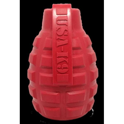 Red - USA-K9 Grenade Durable Rubber Chew Toy & Treat Dispenser - Large