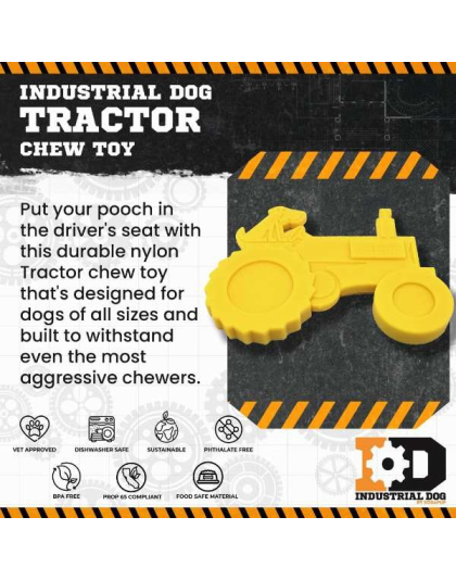 Yellow - ID Tractor  Ultra Durable Nylon Dog Chew Toy for Aggressive Chewers - OSFA