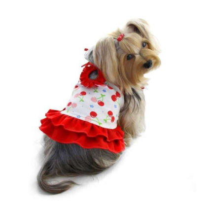 Red/White - Soft Knit Cotton Cherries Dress w/Shoulder Ties - XL