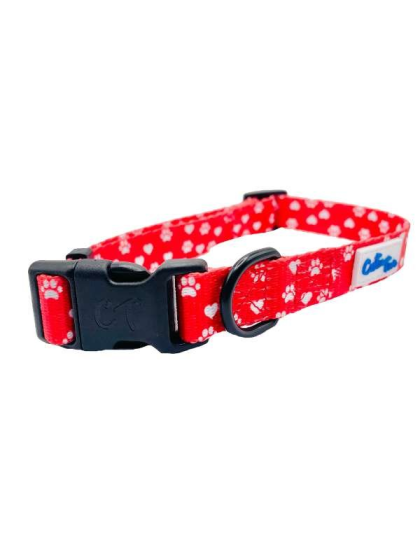 Paw Prints & Hearts Red - Cutie Ties Fun Design Dog Collar - Medium