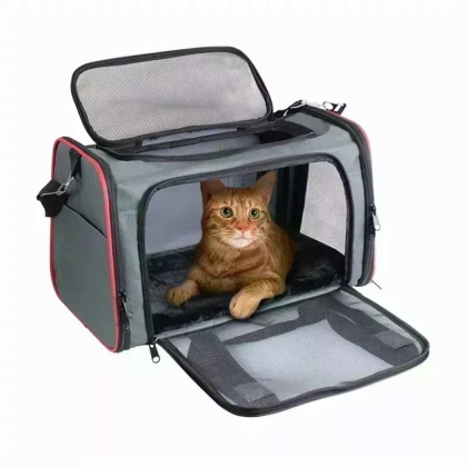 Grey / Red - GOOPAWS Soft-Sided Kennel Pet Carrier for Small Dogs, Cats, Puppy, Airline Approved Cat Carriers Dog Carrier Collapsible, Travel Handbag & Car Seat - 17" x 10" x 11.5"