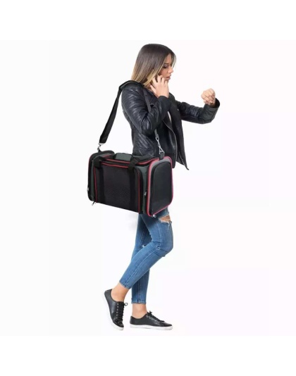 Grey / Red - GOOPAWS Soft-Sided Kennel Pet Carrier for Small Dogs, Cats, Puppy, Airline Approved Cat Carriers Dog Carrier Collapsible, Travel Handbag & Car Seat - 19" x 12" x 12"