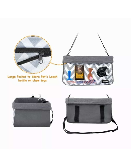 Gray Stripe - JESPET & GOOPAWS Dog Booster Seats for Cars, Portable Dog Car Seat Travel Carrier with Seat Belt for 24lbs Pets - 16" L x 13" D x 9" H