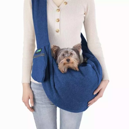 Navy Blue - JESPET Comfy Pet Sling for Small Dog Cat, Hand Free Sling Bag Breathable Soft Knit with Front Pocket, Travel Puppy Carrying Bag, Pet Pouch. Machine Washable - 28" L x 13" H