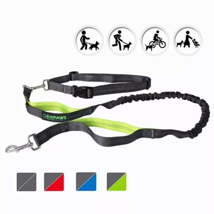 Grey - JESPET Hands Free Dog Leash for Running, Walking, Hiking Jogging for Medium & Large Dogs up to 150lbs, Durable Dual Handle Waist Leash with Reflective Bungee and Adjustable Waist - 1'' x 48''