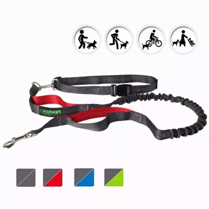 Red - JESPET Hands Free Dog Leash for Running, Walking, Hiking Jogging for Medium & Large Dogs up to 150lbs, Durable Dual Handle Waist Leash with Reflective Bungee and Adjustable Waist - 1'' x 48''