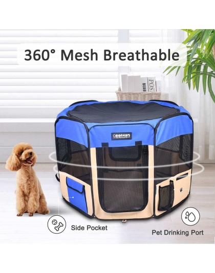 Blue - JESPET Pet Dog Playpens 36", 45" & 61" Portable Soft Dog Exercise Pen Kennel with Carry Bag for Puppy Cats Kittens Rabbits, Indoor/Outdoor Use - 36x36x24 Inch