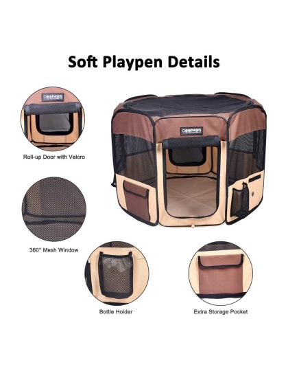 Coffee - JESPET Pet Dog Playpens 36", 45" & 61" Portable Soft Dog Exercise Pen Kennel with Carry Bag for Puppy Cats Kittens Rabbits, Indoor/Outdoor Use - 36x36x24 Inch