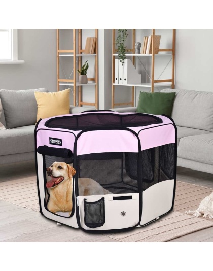 Pink - JESPET Pet Dog Playpens 36", 45" & 61" Portable Soft Dog Exercise Pen Kennel with Carry Bag for Puppy Cats Kittens Rabbits, Indoor/Outdoor Use - 36x36x24 Inch
