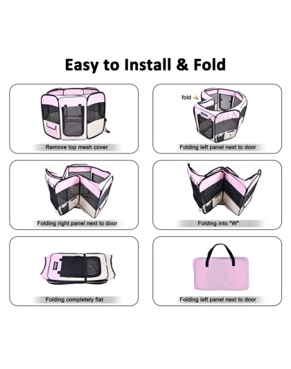 Pink - JESPET Pet Dog Playpens 36", 45" & 61" Portable Soft Dog Exercise Pen Kennel with Carry Bag for Puppy Cats Kittens Rabbits, Indoor/Outdoor Use - 45x45x24 Inch