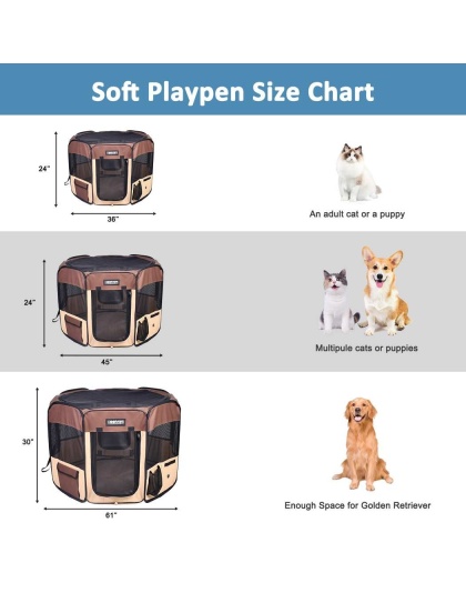 Coffee - JESPET Pet Dog Playpens 36", 45" & 61" Portable Soft Dog Exercise Pen Kennel with Carry Bag for Puppy Cats Kittens Rabbits, Indoor/Outdoor Use - 61x61x30 Inch
