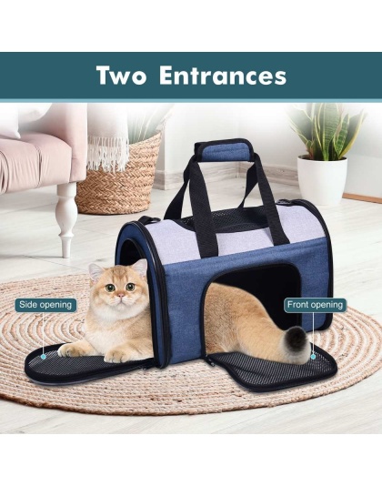 Blue Grey - JESPET Soft-Sided Kennel Pet Carrier for Small Dogs, Cats, Puppy, Airline Approved Cat Carriers Dog Carrier Collapsible, Travel Handbag & Car Seat - 16" x 10" x 11"