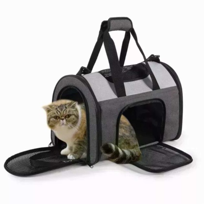 Smoke Grey - JESPET Soft-Sided Kennel Pet Carrier for Small Dogs, Cats, Puppy, Airline Approved Cat Carriers Dog Carrier Collapsible, Travel Handbag & Car Seat - 16" x 10" x 11"