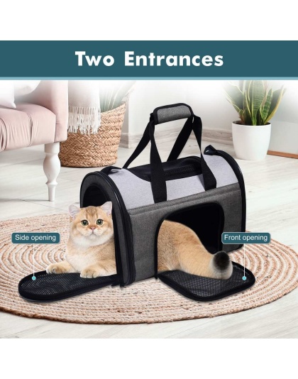 Smoke Grey - JESPET Soft-Sided Kennel Pet Carrier for Small Dogs, Cats, Puppy, Airline Approved Cat Carriers Dog Carrier Collapsible, Travel Handbag & Car Seat - 16" x 10" x 11"
