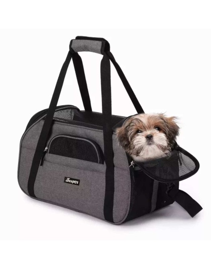 Smoke Grey - JESPET Soft-Sided Kennel Pet Carrier for Small Dogs, Cats, Puppy, Airline Approved Cat Carriers Dog Carrier Collapsible, Travel Handbag & Car Seat - 19" x 10" x 13"