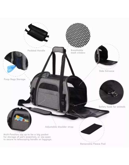 Smoke Grey - JESPET Soft-Sided Kennel Pet Carrier for Small Dogs, Cats, Puppy, Airline Approved Cat Carriers Dog Carrier Collapsible, Travel Handbag & Car Seat - 19" x 10" x 13"