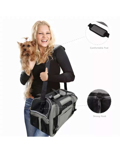 Smoke Grey - JESPET Soft-Sided Kennel Pet Carrier for Small Dogs, Cats, Puppy, Airline Approved Cat Carriers Dog Carrier Collapsible, Travel Handbag & Car Seat - 19" x 10" x 13"