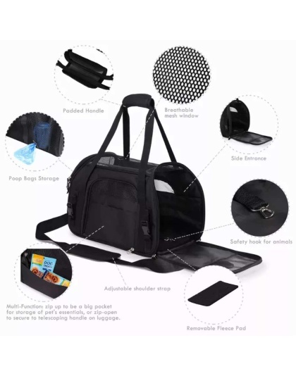 Black - JESPET Soft-Sided Kennel Pet Carrier for Small Dogs, Cats, Puppy, Airline Approved Cat Carriers Dog Carrier Collapsible, Travel Handbag & Car Seat - 17" x 9" x 11.5"