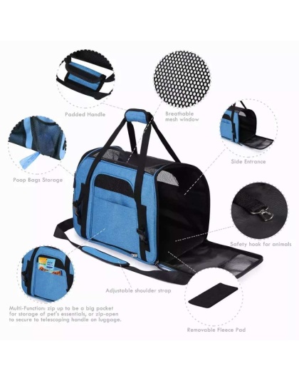 Turquoise Blue - JESPET Soft-Sided Kennel Pet Carrier for Small Dogs, Cats, Puppy, Airline Approved Cat Carriers Dog Carrier Collapsible, Travel Handbag & Car Seat - 19" x 10" x 13"