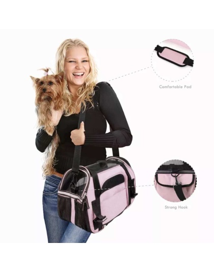 Pink - JESPET Soft-Sided Kennel Pet Carrier for Small Dogs, Cats, Puppy, Airline Approved Cat Carriers Dog Carrier Collapsible, Travel Handbag & Car Seat - 17" x 9" x 11.5"