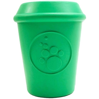 Green - Coffee Cup Durable Rubber Chew Toy and Treat Dispenser - Medium