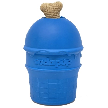 Blue - SP Ice Cream Cone Durable Rubber Chew Toy and Treat Dispenser - Medium