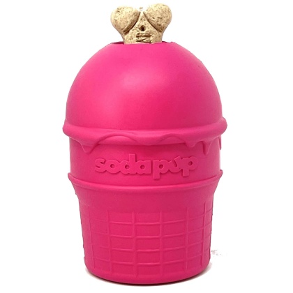 Pink - SP Ice Cream Cone Durable Rubber Chew Toy and Treat Dispenser - Medium