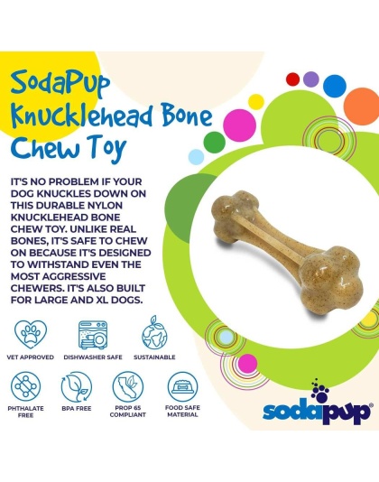 Brown - Knuckle Bone Ultra Durable Nylon Dog Chew Toy for Aggressive Chewers - Large
