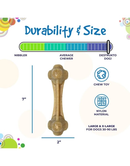 Brown - Knuckle Bone Ultra Durable Nylon Dog Chew Toy for Aggressive Chewers - Large