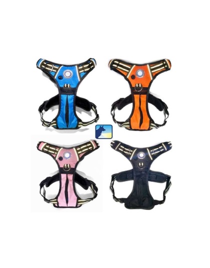 Blue - Headlight Harness, Dog Harness with Built In LED Light - Large