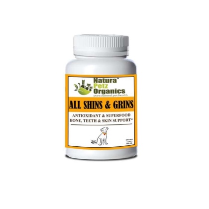All Shins & Grins Capsules - Antioxidant Super Food Bone, Eye, Teeth & Skin Support Dog & Cat* - DOG/ 250 caps / 500 mg.