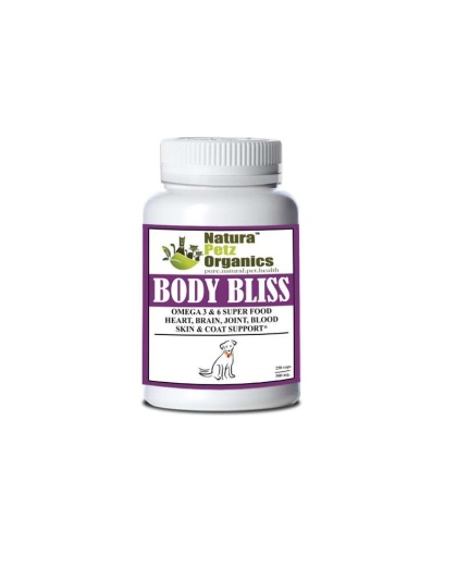 Body Bliss - Omega 3 & 6 Super Food + Heart, Brain Joint, Blood & Coat Support* - Dog / 250 caps / 500 mg/ Size 1