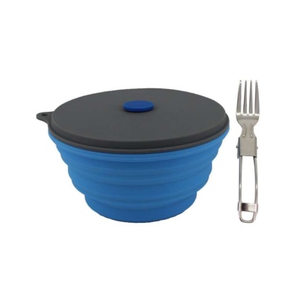 Mr. Peanut's Collapsible Silicone Camping Bowl with Lid & Foldable Fork - 30oz