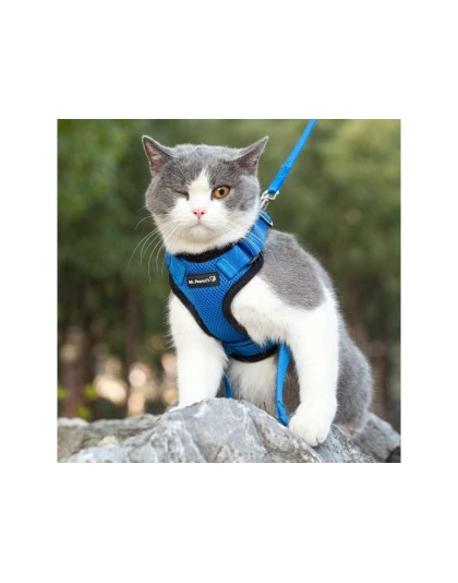 Blue - Mr. Peanut's PurrTrek Reflective Cat Harness with Matching Leash - X Small