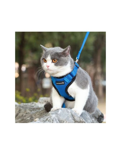 Blue - Mr. Peanut's PurrTrek Reflective Cat Harness with Matching Leash - X Small