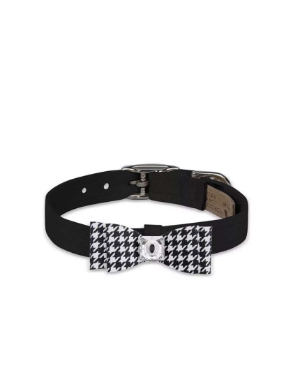 Black/Black & White Houndstooth  - Susan Lanci Designs Black & White Houndstooth Big Bow Collar - Large