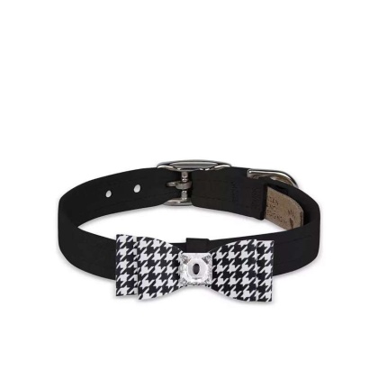 Black/Black & White Houndstooth  - Susan Lanci Designs Black & White Houndstooth Big Bow Collar - TC