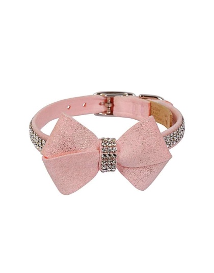Puppy Pink - Susan Lanci Designs Puppy Pink Glitzerati Nouveau Bow 3 Row Giltmore Collar - XS