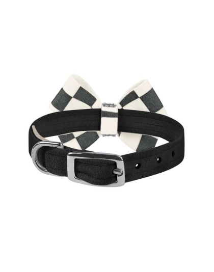 Black - Susan Lanci Designs Windsor Check Nouveau Bow Collar - Medium