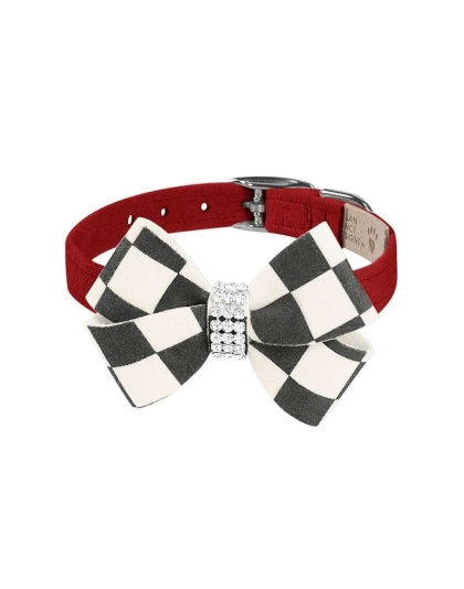 Red - Susan Lanci Designs Windsor Check Nouveau Bow Collar - XS