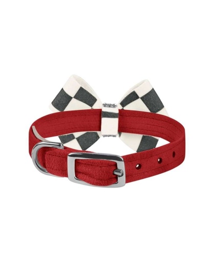 Red - Susan Lanci Designs Windsor Check Nouveau Bow Collar - XXS