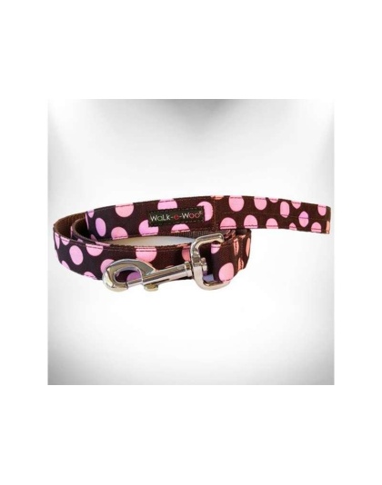 Pink Dot on Brown - Polka Dot Dog Leads  - REGULAR Lead 1" width- 5' length