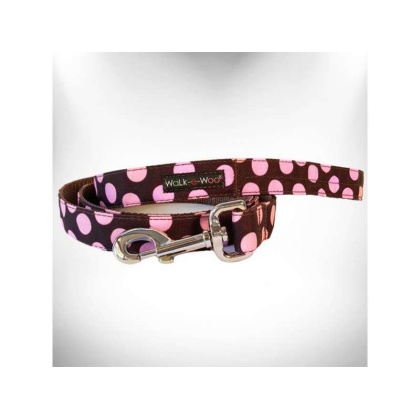 Pink Dot on Brown - Polka Dot Dog Leads  - THIN Lead 5/8" width- 5' length