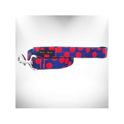 Red Dot on Blue - Polka Dot Dog Leads  - REGULAR Lead 1" width- 5' length