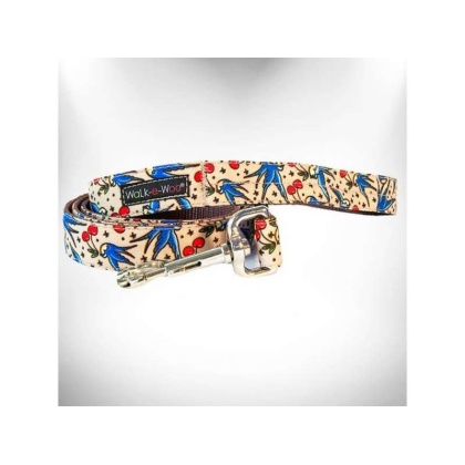 Bluebird & Cherries - Tattoo Dog Leads  - THIN Lead 5/8" width- 5' length