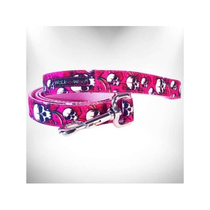 Pink Skulls n' Roses - Tattoo Dog Leads  - THIN Lead 5/8" width- 5' length