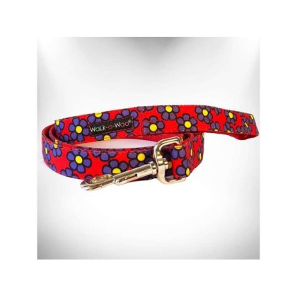 Purple Daisies on Red - Flower Dog Leads  - THIN Lead 5/8" width- 5' length