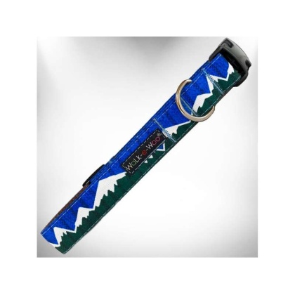Bl/Gr Snowcap Mtn - nowcap Mountain Dog Collars - L 1" width fits 14-25" neck