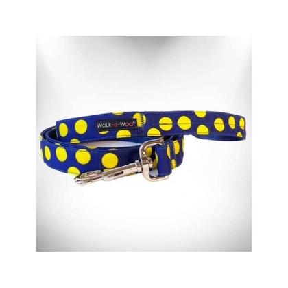 Yellow Dot on Blue - Polka Dot Dog Leads  - THIN Lead 5/8" width- 5' length