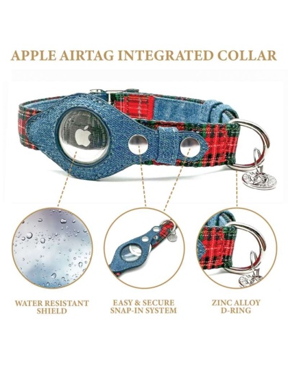 Red Plaid & Denim - Apple Airtag Collar - Small